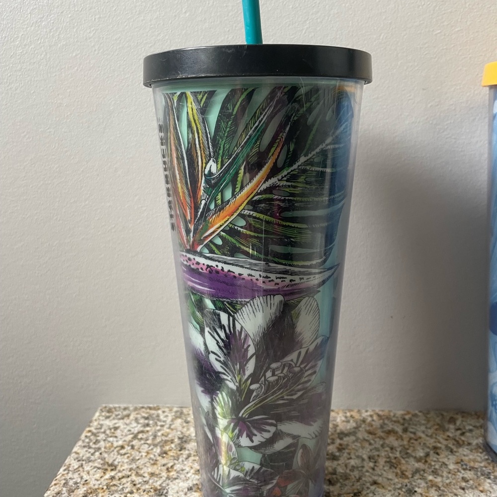 Starbucks Tropical Floral Tumbler with Black Lid